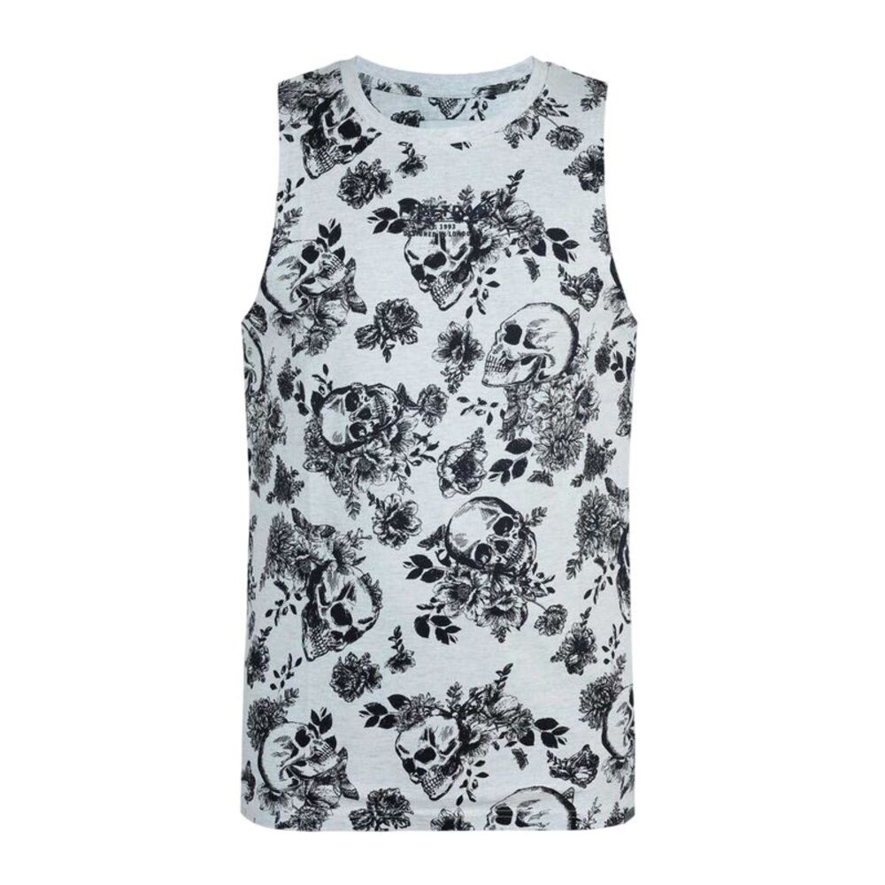 Firetrap Mens Cotton All-Over Print Tank Top / Ecru